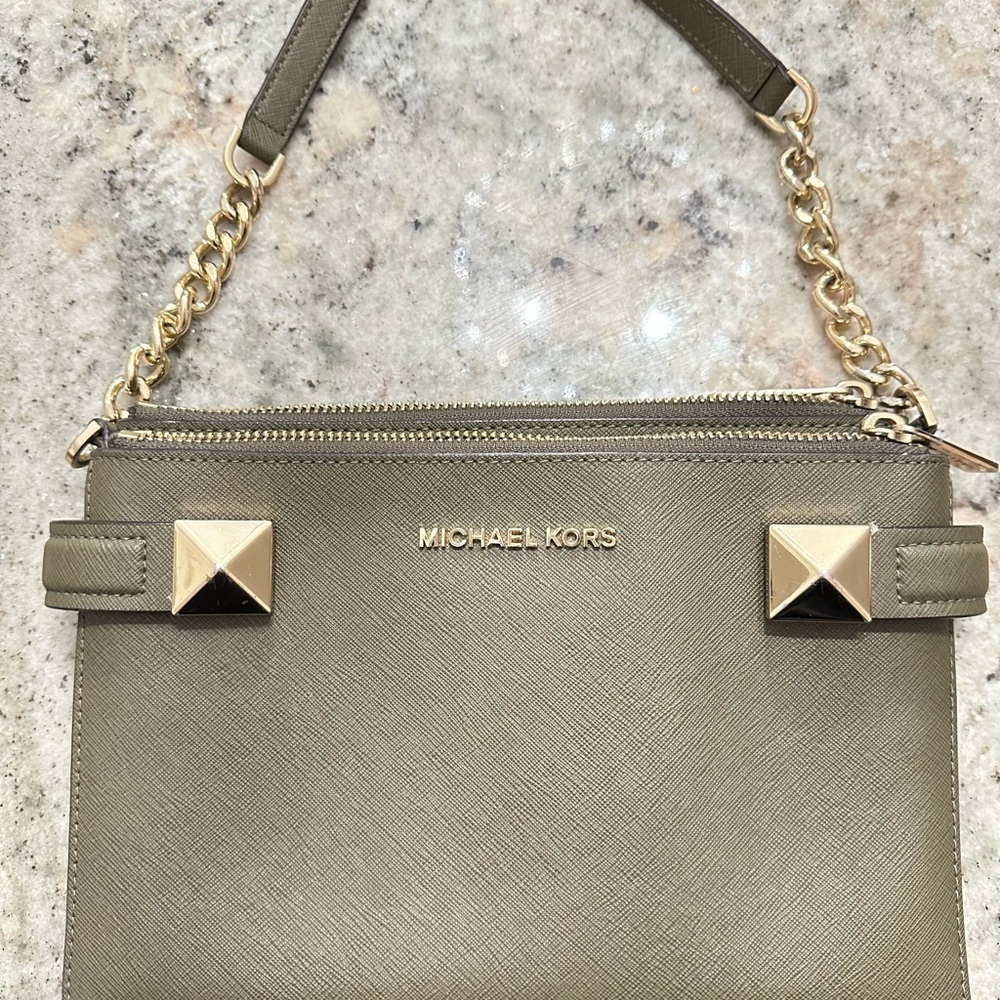 Michael Kors Sage Green Crossbody Bag with Gold Accents